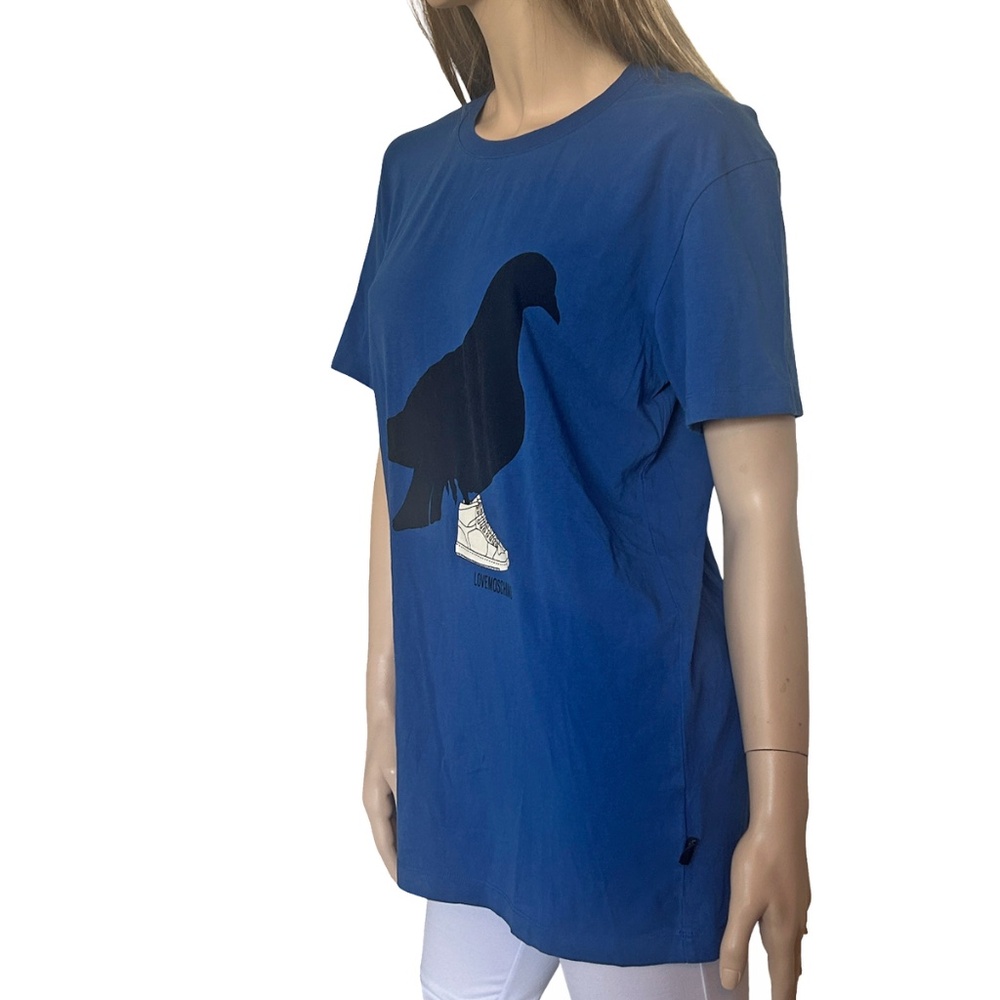 Love Moschino Black Bird Graphic Shirt Pullover Royal Blue Monogrammed UNISEX - Picture 4 of 14